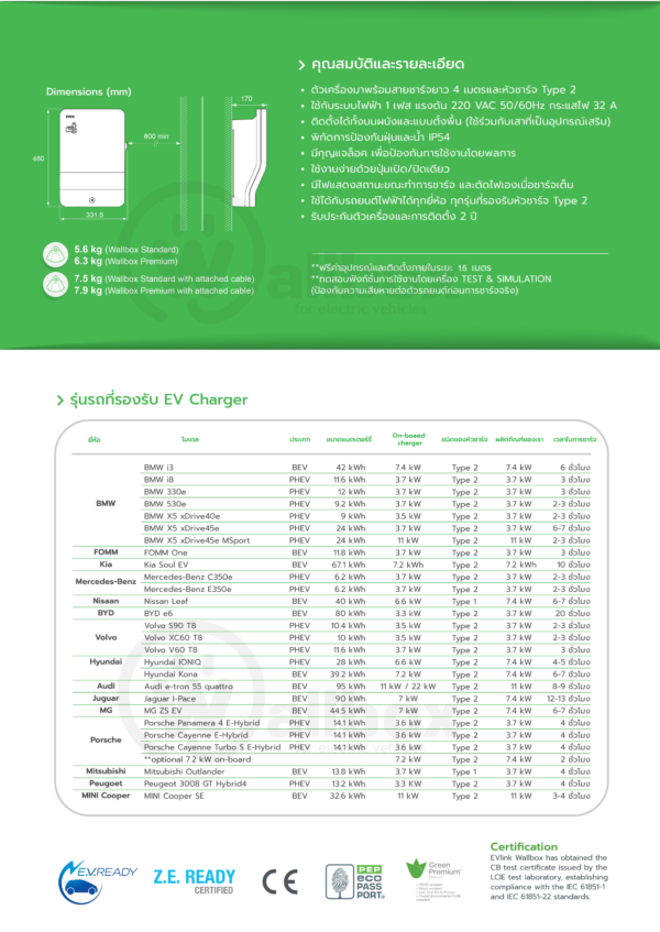 Wallbox รุ่น Quasar เครื่องชาร์จรถไฟฟ้า V2G ติดผนัง ขนาด 7.4 kW  (ราคารวมติดตั้ง*) - WALLBOX